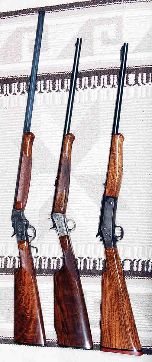 Stevens (left) and Remington Rolling Block (center) rifles show the project H&R (right) to have early 1900s-period styling.